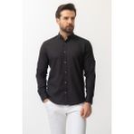 Düz Siyah Renk Slim Fit Basic Keten Erkek Gömlek - 2XL