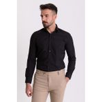 Düz Siyah Renk Slim Fit Gizli Düğmeli Klasik Erkek Gömlek - 2XL