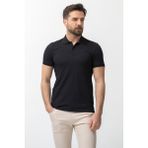 Düz Siyah Renk Slim Fit Polo Yaka Basic Erkek T-Shirt - XL