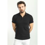 Düz Siyah Renk Slim Fit Polo Yaka Basic Erkek T-Shirt