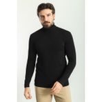Düz Siyah Renk Slim Fit Tam Balıkçı Yaka Erkek Kazak - 2XL