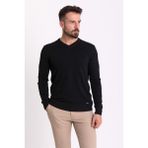 Düz Siyah Renk Slim Fit V Yaka Erkek Kazak