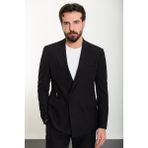 Düz Siyah Slim Fit Geniş Yaka Kemerli Erkek Takım Elbise - 52 - 6 Drop