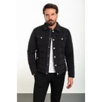 Düz Siyah Slim Fit Gömlek Yaka Şişme Erkek Mont - 50