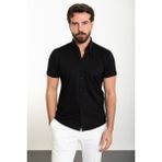 Düz Siyah Slim Fit Kısa Kollu Erkek Gömlek