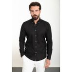Düz Siyah Slim Fit Uzun Kollu Erkek Gömlek - XL