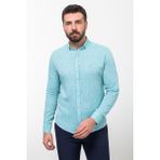 Düz Slim Fit Basic Keten Erkek Gömlek - 2XL - Turkuaz