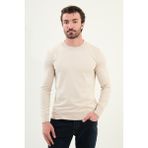 Düz Slim Fit Bisiklet Yaka Basic Erkek Triko Kazak - Bej