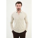 Düz Slim Fit Erkek Gömlek - Taş