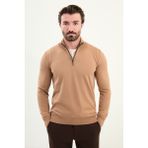 Düz Slim Fit Fermuarlı Yarım Balıkçı Erkek Triko Kazak - Karamel - 2XL