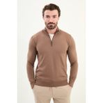 Düz Slim Fit Fermuarlı Yarım Balıkçı Erkek Triko Kazak - Sütlü Kahve - XL