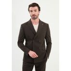 Düz Slim Fit Geniş Yaka Kruvaze Erkek Takım Elbise - 50 - Kahverengi - 6 Drop