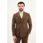 Düz Slim Fit Geniş Yaka Kruvaze Erkek Takım Elbise - Fındık - 6 Drop - 56