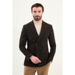 Düz Slim Fit Geniş Yaka Kruvaze Metal Düğmeli Erkek Ceket - Kahverengi - 50