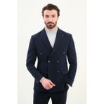 Düz Slim Fit Geniş Yaka Kruvaze Metal Düğmeli Erkek Ceket - Lacivert - 50