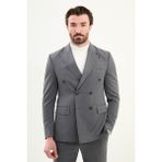 Düz Slim Fit Geniş Yaka Punto Dikiş Kruvaze Erkek Takım Elbise - Antrasit - 6 Drop - 56