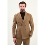Düz Slim Fit Geniş Yaka Punto Dikiş Kruvaze Erkek Takım Elbise - Kamel - 6 Drop - 52