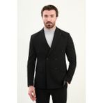 Düz Slim Fit Geniş Yaka Punto Dikiş Kruvaze Erkek Takım Elbise - Siyah - 6 Drop - 52