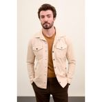 Düz Slim Fit Gömlek Yaka Suni Deri Erkek Mont - Bej - 48