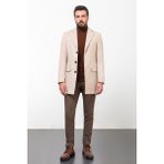 Düz Slim Fit Mono Yaka Klasik Erkek Kaşe Kaban - 48 - Bej