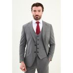 Düz Slim Fit Mono Yaka Klasik Erkek Takım Elbise - Koyu Gri - 6 Drop - 56