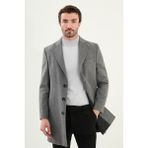 Düz Slim Fit Mono Yaka Klasik Yün Erkek Kaban - Antrasit - 54