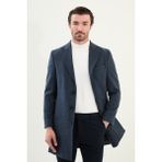 Düz Slim Fit Mono Yaka Klasik Yün Erkek Kaban - İndigo - 56