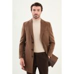 Düz Slim Fit Mono Yaka Klasik Yün Erkek Kaban - Kamel - 52