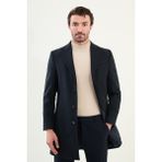 Düz Slim Fit Mono Yaka Klasik Yün Erkek Kaban - Lacivert - 58