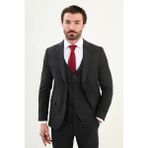 Düz Slim Fit Mono Yaka Klasik Yün Erkek Takım Elbise - 48 - Füme - 6 Drop