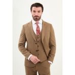 Düz Slim Fit Mono Yaka Klasik Yün Erkek Takım Elbise - 48 - Kamel - 6 Drop