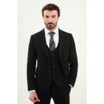 Düz Slim Fit Mono Yaka Klasik Yün Erkek Takım Elbise - 50 - Siyah - 6 Drop
