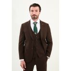 Düz Slim Fit Mono Yaka Klasik Yün Erkek Takım Elbise - 52 - Koyu Kahverengi - 6 Drop