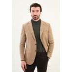 Düz Slim Fit Mono Yaka Torba Cepli Metal Düğmeli Erkek Ceket - Bej - 52