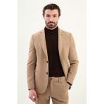Düz Slim Fit Mono Yaka Torba Cepli Pantolonu Lastikli Erkek Takım Elbise - Bej - 6 Drop - 48