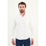 Düz Slim Fit Nakış Detaylı Kadife Erkek Gömlek - Ekru