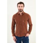 Düz Slim Fit Nakış Detaylı Kadife Erkek Gömlek - Kamel