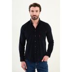 Düz Slim Fit Nakış Detaylı Kadife Erkek Gömlek - Lacivert