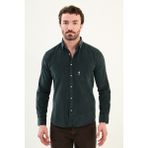 Düz Slim Fit Nakış Detaylı Kadife Erkek Gömlek - Zümrüt