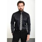 Düz Slim Fit Saten Klasik Erkek Gömlek - XL - Siyah