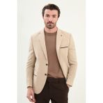 Düz Slim Fit Torba Cep Detaylı Mono Yaka Yün Erkek Ceket - Bej - 58