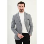 Düz Slim Fit Torba Cep Detaylı Mono Yaka Yün Erkek Ceket - Gri - 52