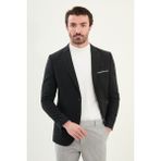 Düz Slim Fit Torba Cep Detaylı Mono Yaka Yün Erkek Ceket - Siyah - 56