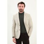 Düz Slim Fit Torba Cep Mono Yaka Yün Erkek Ceket - Bej - 50