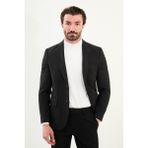 Düz Slim Fit Torba Cep Mono Yaka Yün Erkek Ceket - Siyah - 52