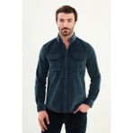Düz Slim Fit Uzun Kollu Kadife Erkek Gömlek - 2XL - Zümrüt