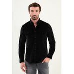 Düz Slim Fit Uzun Kollu Kadife Erkek Gömlek - Siyah