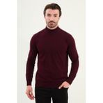 Düz Slim Fit Yarım Balıkçı Yaka Erkek Triko Kazak - Bordo