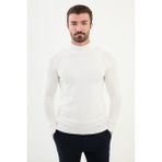 Düz Slim Fit Yarım Balıkçı Yaka Erkek Triko Kazak - Ekru