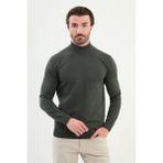 Düz Slim Fit Yarım Balıkçı Yaka Erkek Triko Kazak - Haki